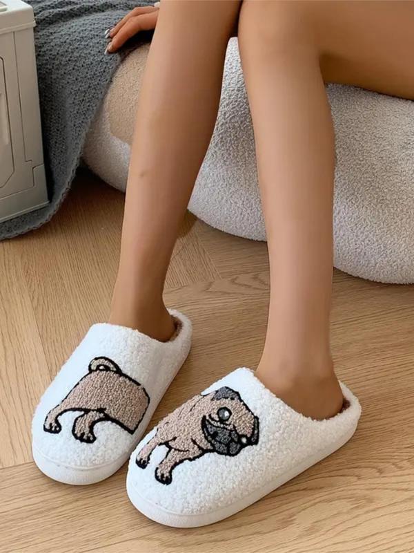 Cute Cartoon Dog Pattern Plush Slippers, Casual Soft Comfortable Home Slippers, Warm Slippers for Indoor & Outdoor Use for Fall & Winter