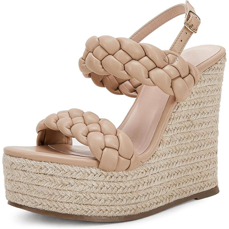 Coutgo Women's Braided Espadrille Platform Wedge Sandals Open Toe Two Strap Ankle Buckle Summer Shoes