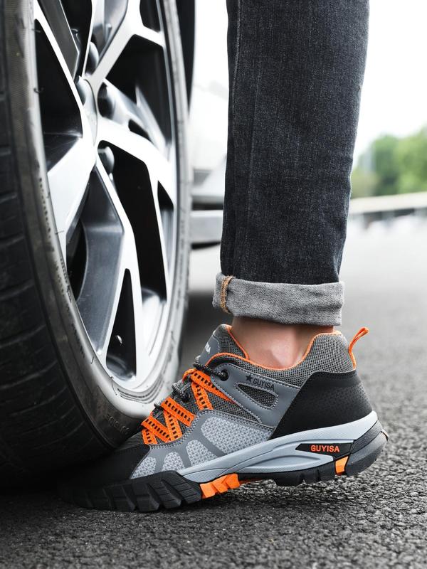 Men's Casual Colorblock Lace Up Low Top Safety Shoes, Breathable Lightweight Anti-spur Anti-crush Casual Safety Shoes, Work & Safety Footwear for Men, Boy Walking Shoes