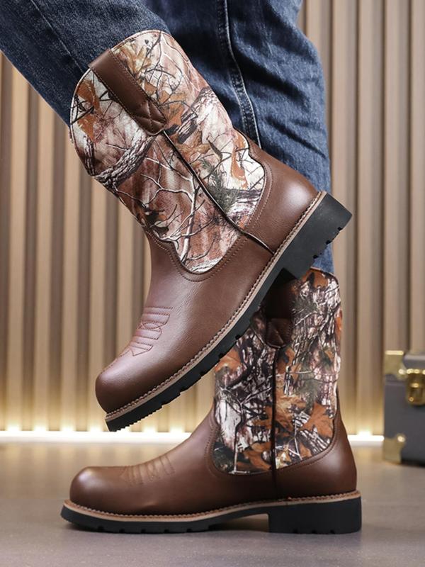 Men's Fashion Print Slip on Fashion Boots, Casual Comfortable Cowboy Boots for Daily Wear, Male All-match Trendy Shoes for Daily Wear