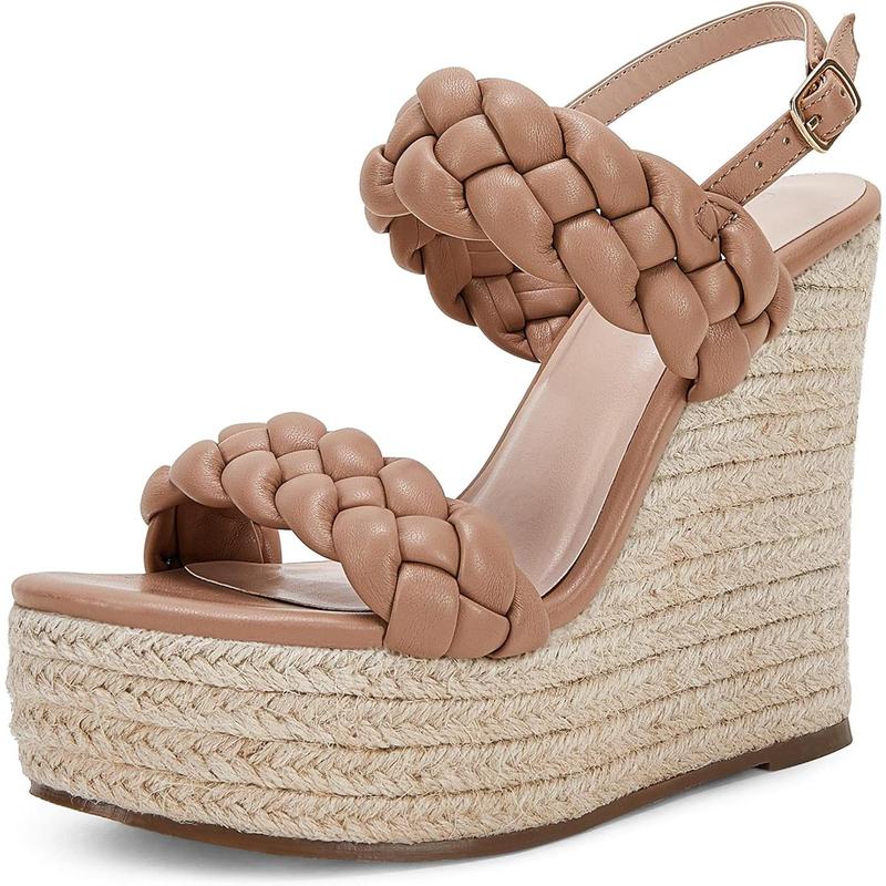 Coutgo Women's Braided Espadrille Platform Wedge Sandals Open Toe Two Strap Ankle Buckle Summer Shoes