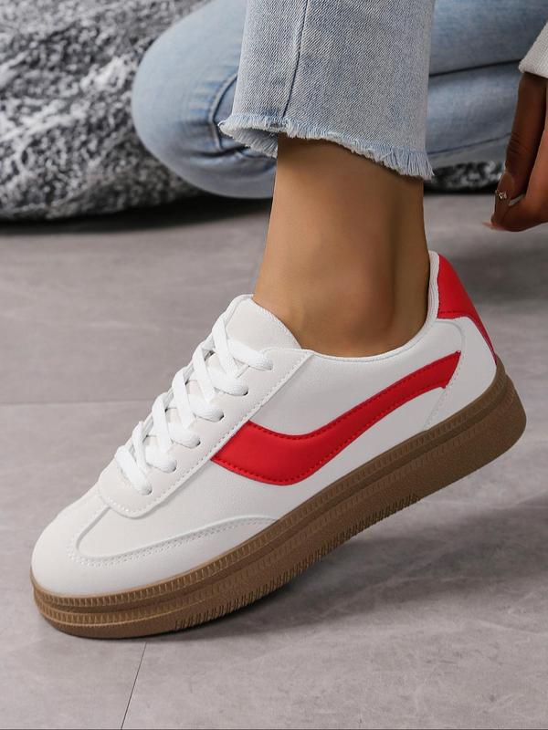 Women's Fashionable Colorblock Lace Up Platform Sneakers, Casual Comfortable Breathable Sports Shoes, Female All-match Round Toe Shoes for Daily Wear