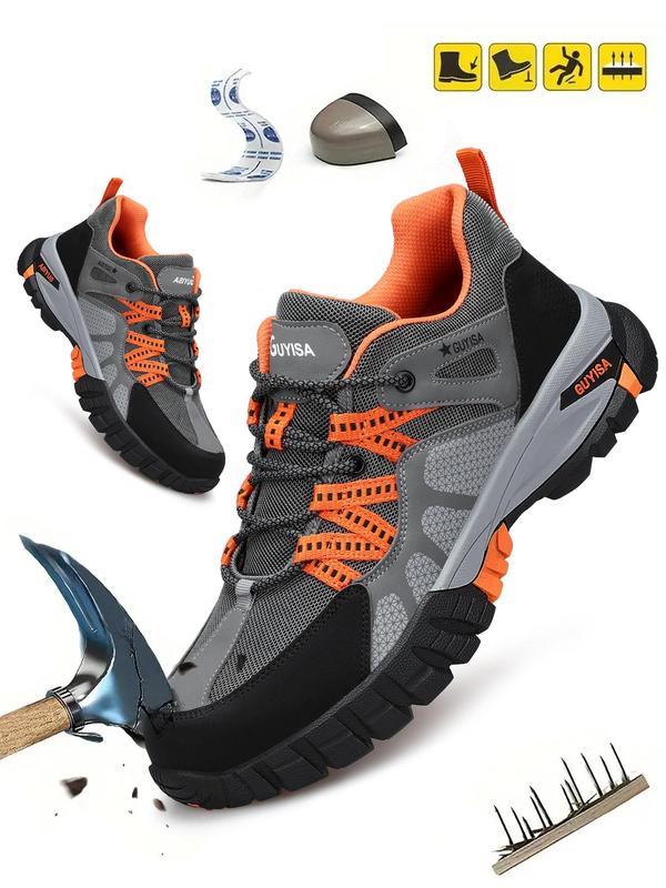 Men's Casual Colorblock Lace Up Low Top Safety Shoes, Breathable Lightweight Anti-spur Anti-crush Casual Safety Shoes, Work & Safety Footwear for Men, Boy Walking Shoes