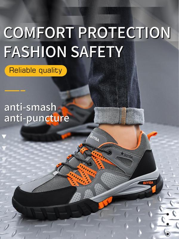 Men's Casual Colorblock Lace Up Low Top Safety Shoes, Breathable Lightweight Anti-spur Anti-crush Casual Safety Shoes, Work & Safety Footwear for Men, Boy Walking Shoes