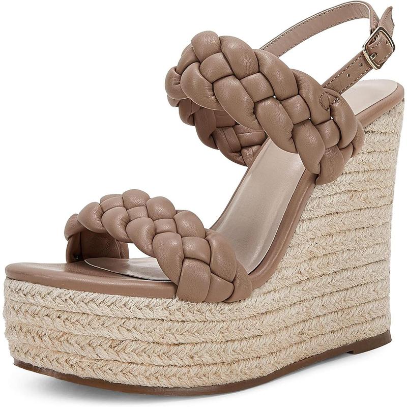 Coutgo Women's Braided Espadrille Platform Wedge Sandals Open Toe Two Strap Ankle Buckle Summer Shoes