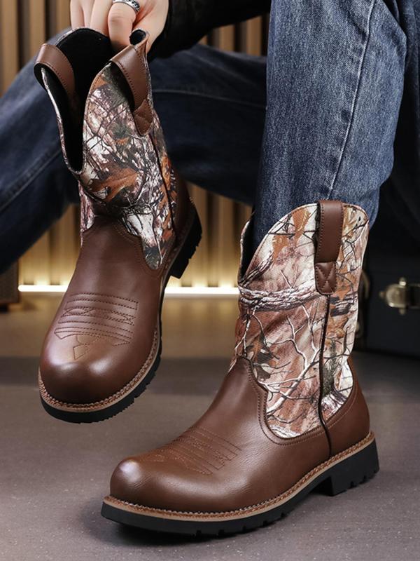 Men's Fashion Print Slip on Fashion Boots, Casual Comfortable Cowboy Boots for Daily Wear, Male All-match Trendy Shoes for Daily Wear