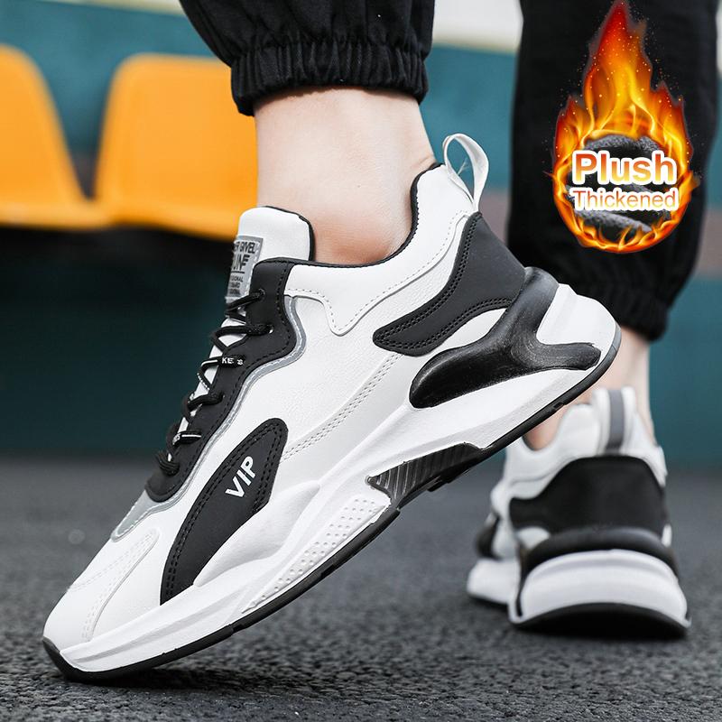 Men's shoes 2024 winter new casual all-match plus fleece thick cotton shoes men's fashion winter outdoor sports shoes