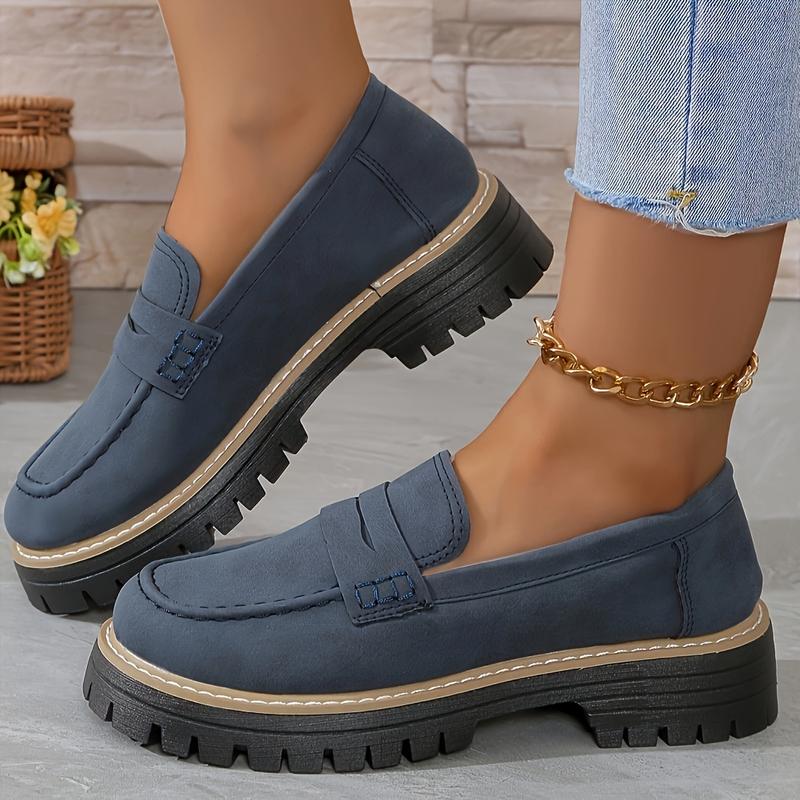 Women's Solid Color Platform Loafers, Fashion Preppy Style Dress Shoes, Women's Comfortable Shoes