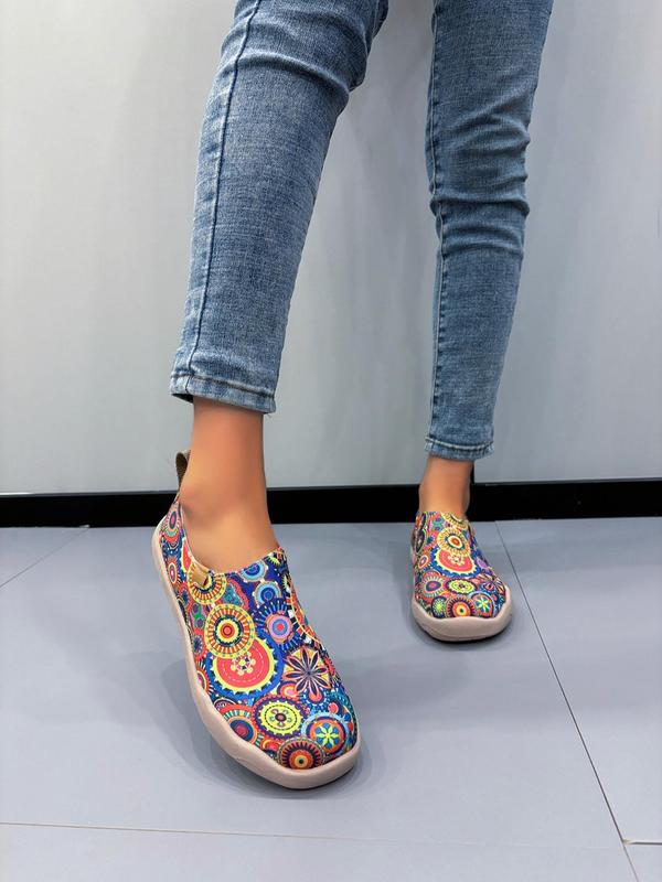 Women's Boho Style Colorful Printed Low Top Slip on Shoes, 1 Pair Casual Comfortable Round Toe Shoes for Daily Wear, Perfect for Students and Outdoor Activities