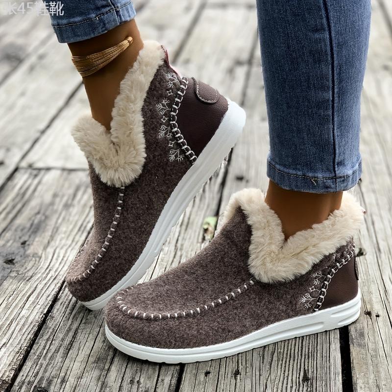 Cozy Warm Plush Lining Women's Flat Furry Shoes, Casual Comfort Slip-on Sneakers For Winter Footwear Walking Shoes