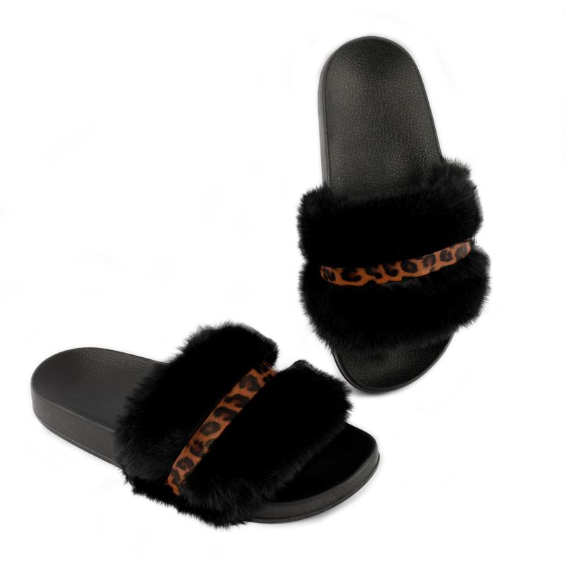 Women's Faux Fur Slides, Open Toe Cute Fur Slippers, Comfortable Fur Sandals With Fluffy Fur Girl Shoe Footwear Walking Shoes Nail Elastic Summer 2 Inch