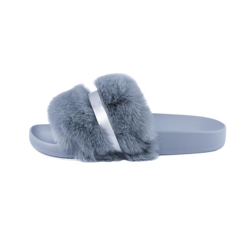 Women's Faux Fur Slides, Open Toe Cute Fur Slippers, Comfortable Fur Sandals With Fluffy Fur Girl Shoe Footwear Walking Shoes Nail Elastic Summer 2 Inch