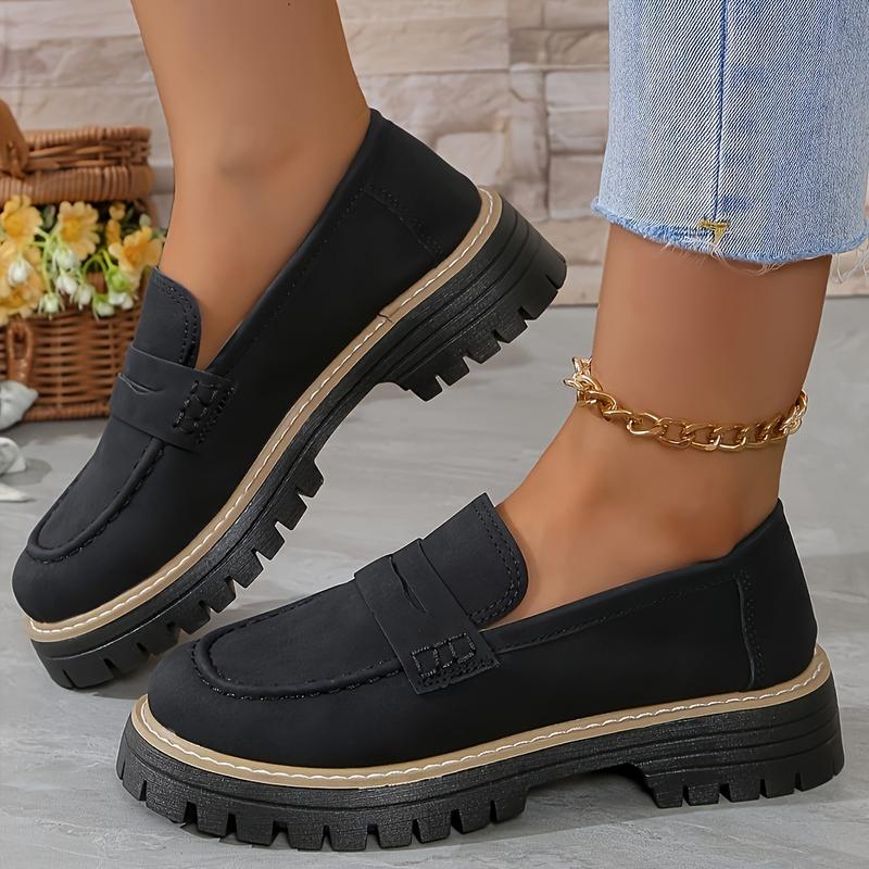 Women's Solid Color Platform Loafers, Fashion Preppy Style Dress Shoes, Women's Comfortable Shoes