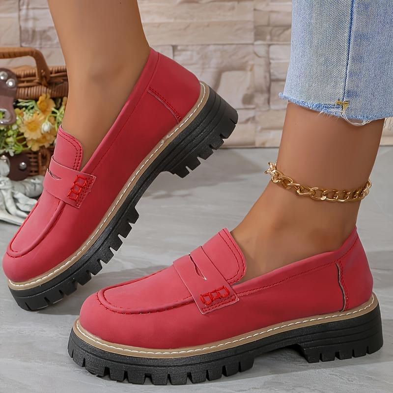 Women's Solid Color Platform Loafers, Fashion Preppy Style Dress Shoes, Women's Comfortable Shoes