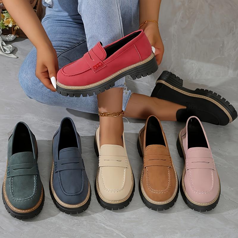 Women's Solid Color Platform Loafers, Fashion Preppy Style Dress Shoes, Women's Comfortable Shoes