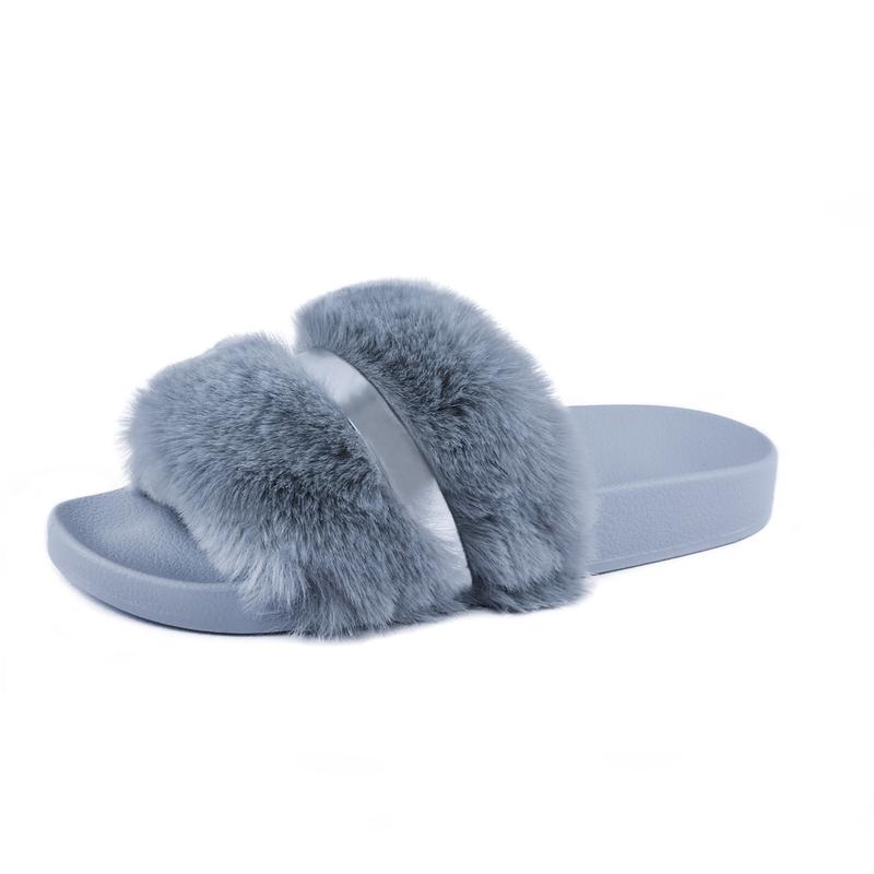 Women's Faux Fur Slides, Open Toe Cute Fur Slippers, Comfortable Fur Sandals With Fluffy Fur Girl Shoe Footwear Walking Shoes Nail Elastic Summer 2 Inch