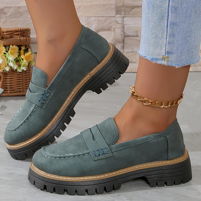 Women's Solid Color Platform Loafers, Fashion Preppy Style Dress Shoes, Women's Comfortable Shoes