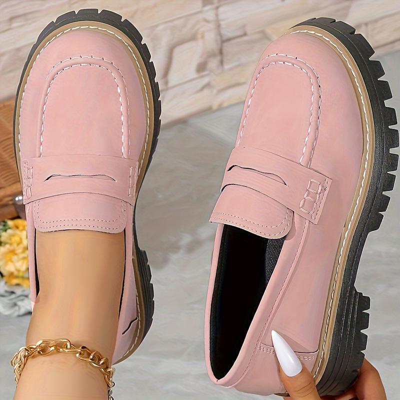 Women's Solid Color Platform Loafers, Fashion Preppy Style Dress Shoes, Women's Comfortable Shoes