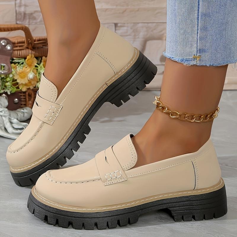 Women's Solid Color Platform Loafers, Fashion Preppy Style Dress Shoes, Women's Comfortable Shoes