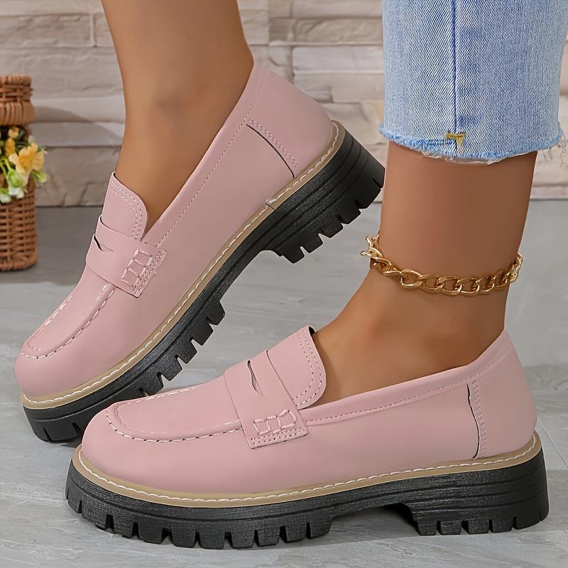 Women's Solid Color Platform Loafers, Fashion Preppy Style Dress Shoes, Women's Comfortable Shoes