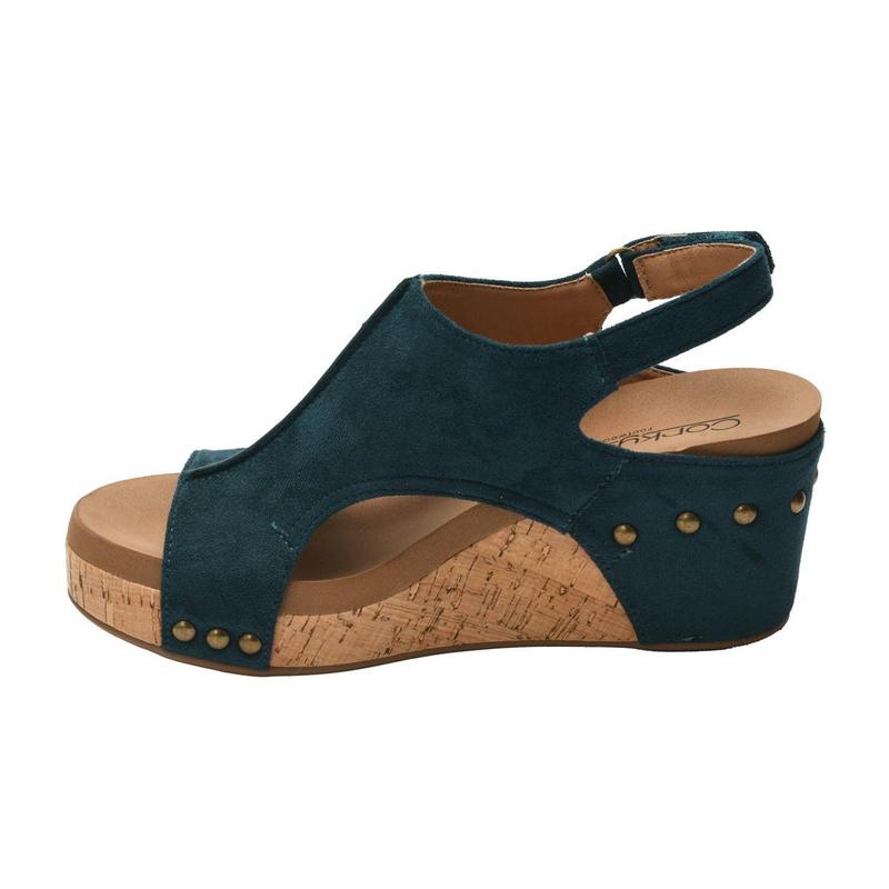 CORKYS CARLEY WEDGE SANDALS - TEAL FAUX SUEDE