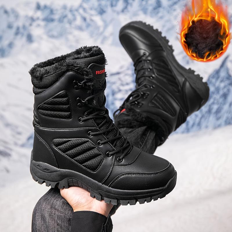 Men's Fashion Middle Snow Boots-Platform, Lace-up, Winter Outdoors Movable Thermal Fleece Lining Footwear Walking Shoes