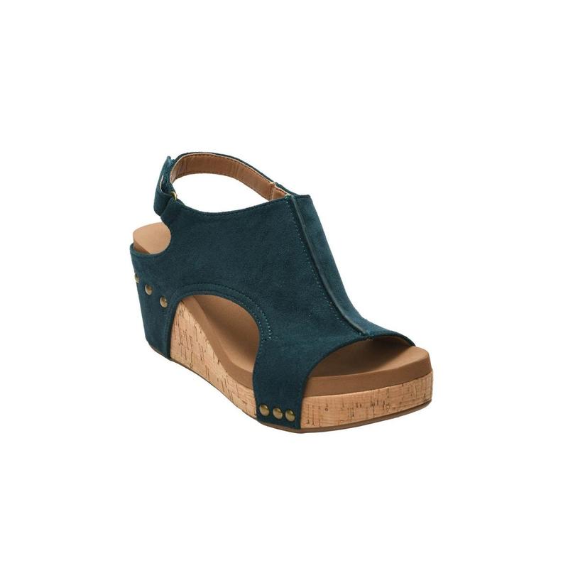 CORKYS CARLEY WEDGE SANDALS - TEAL FAUX SUEDE