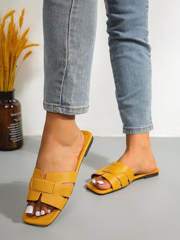 Women's Casual Plain Square Toe Flat Sandals Slippers, Summer 2024 Fashion Pu Strip Splicing Sandals, Female Criss Cross All-match Summer Shoes for Outdoor, Sandals for Women