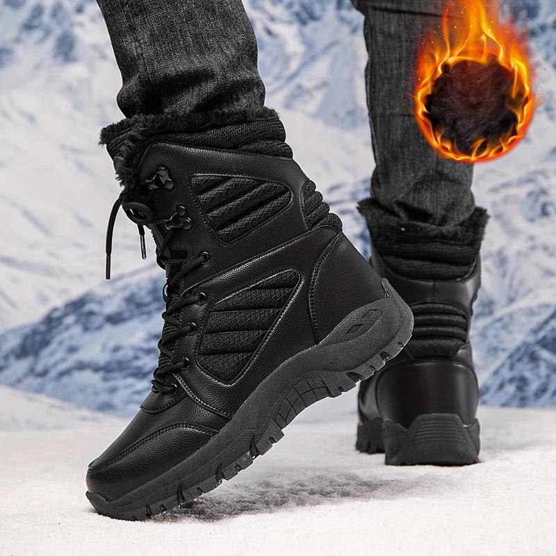 Men's Fashion Middle Snow Boots-Platform, Lace-up, Winter Outdoors Movable Thermal Fleece Lining Footwear Walking Shoes