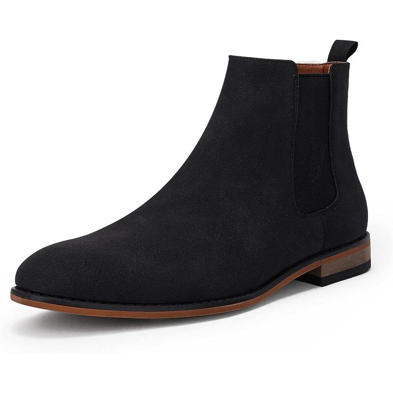 Mens Chelsea Boot Slip On Pointed Toe Stacked Low Heel Faux Suede Casual Dress Boot