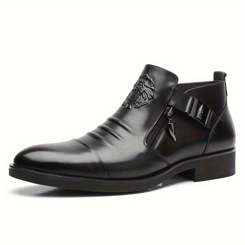 Plus Size Men's Solid Color Ankle Boots, Comfortable and Non-Slip Zipper Casual Durable Riding Boots, Men's Shoes