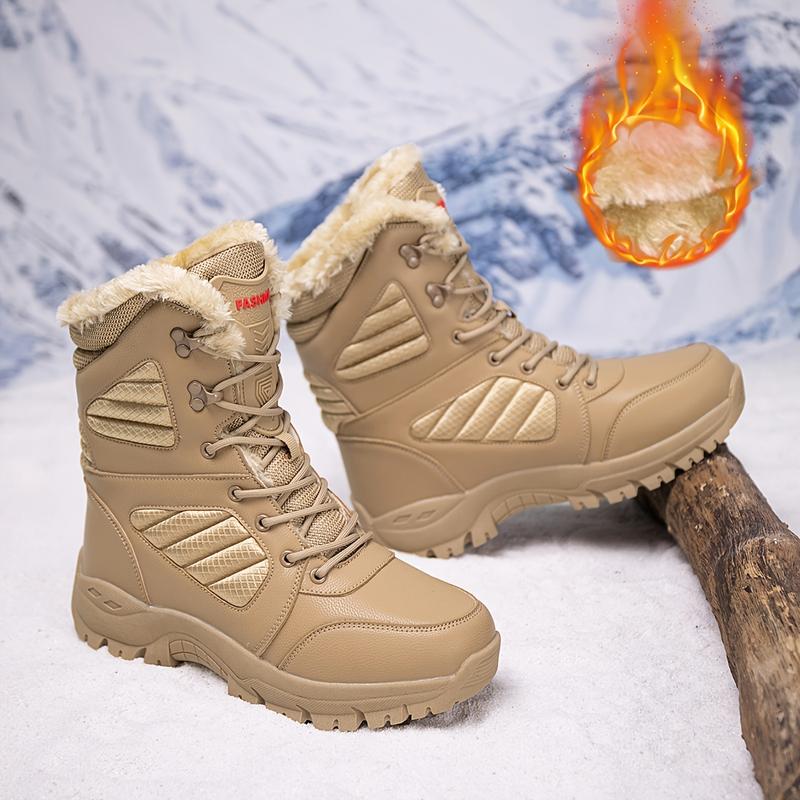 Men's Fashion Middle Snow Boots-Platform, Lace-up, Winter Outdoors Movable Thermal Fleece Lining Footwear Walking Shoes