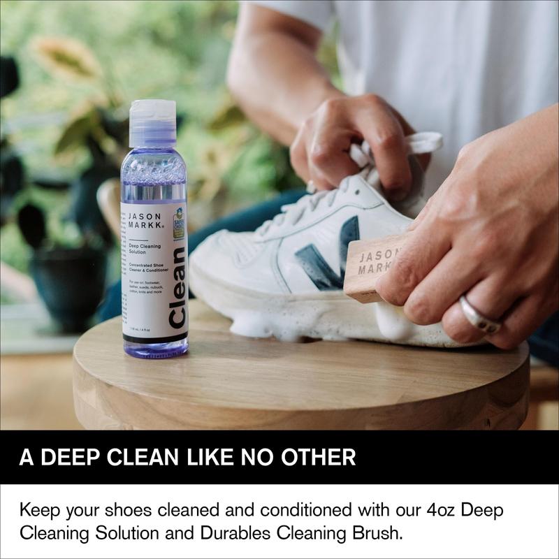 Jason Markk Essential Kit Shoe Cleaner - 4 oz. Deep Cleaning Solution & Durables Brush - Cleans & Conditions Leather, Suede, Canvas Shoes, Footwear