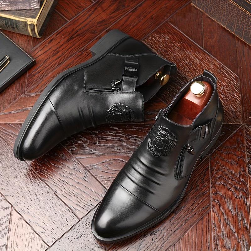 Plus Size Men's Solid Color Ankle Boots, Comfortable and Non-Slip Zipper Casual Durable Riding Boots, Men's Shoes