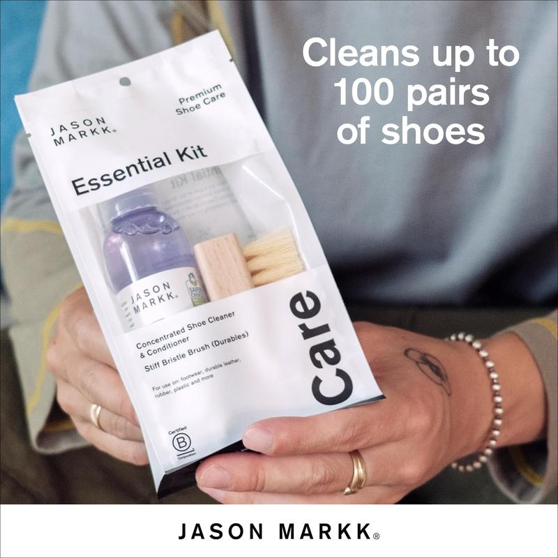 Jason Markk Essential Kit Shoe Cleaner - 4 oz. Deep Cleaning Solution & Durables Brush - Cleans & Conditions Leather, Suede, Canvas Shoes, Footwear