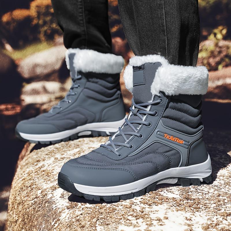 Men's Fashion High-Top Snow Boots, with Soft Warm Lining, Lace-up Sneaker, with Buckle and Velcro, Comfortable Outdoor Walking Travel Shoes-Winter