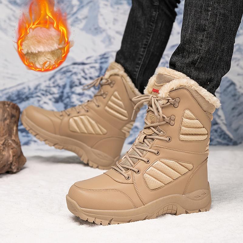 Men's Fashion Middle Snow Boots-Platform, Lace-up, Winter Outdoors Movable Thermal Fleece Lining Footwear Walking Shoes