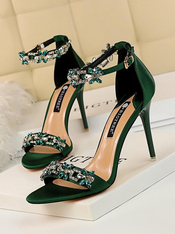 Women's Rhinestone Decorated Stiletto Heels, Elegant Open Toe High Heels for Party, Banquet, Trendy All-match & Exquisite Heels for Women & Girls