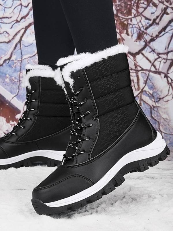 Women's Fashionable Lace Up Mid-calf Snow Boots, Casual Warm Thick Sole Boots for Fall & Winter, Female All-match Trendy Shoes for Daily Footwear, Fall Outfits, Fall Freshness