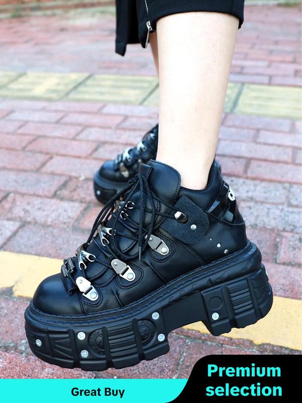 Women's Fashionable Punk Style Platform Boots, Casual Trendy Round Toe Chunky Boots, Fashionable Shoes for Daily Wear