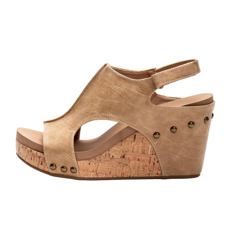 CORKYS TIFFANEE WEDGE SANDALS - TAUPE SMOOTH