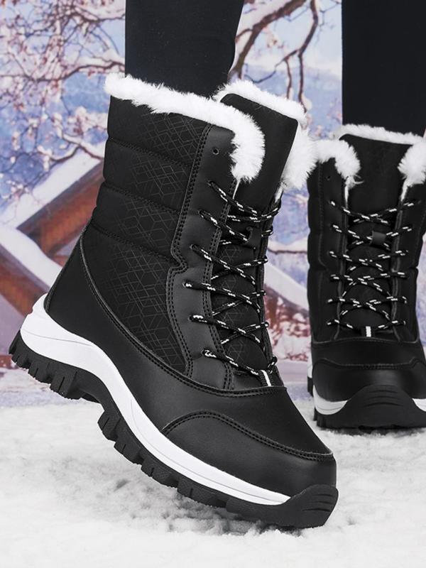 Women's Fashionable Lace Up Mid-calf Snow Boots, Casual Warm Thick Sole Boots for Fall & Winter, Female All-match Trendy Shoes for Daily Footwear, Fall Outfits, Fall Freshness