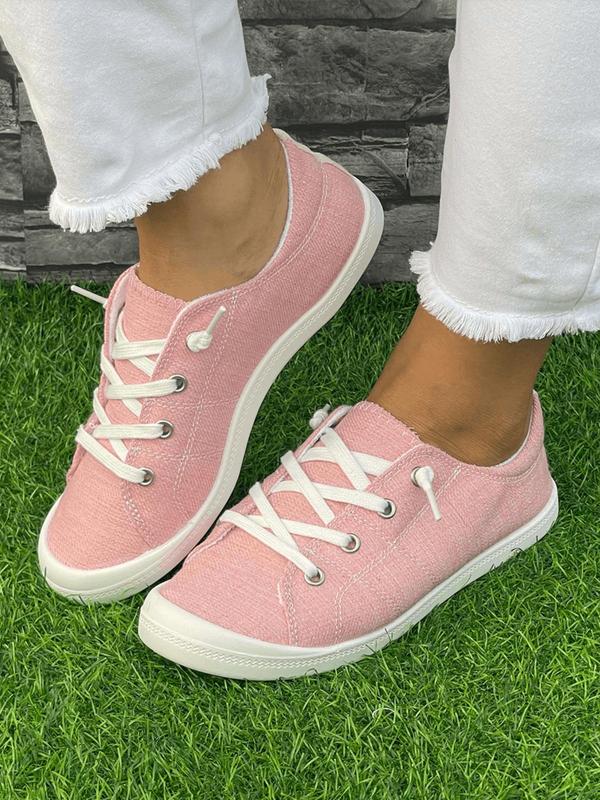 Women's Fashionable Plain Lace up Low Top Sneakers, Casual Breathable Comfortable Sports Shoes, All-match Commuter Shoes for Work & Daily Wear