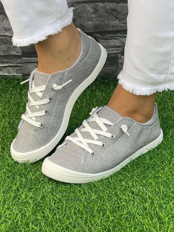 Women's Fashionable Plain Lace up Low Top Sneakers, Casual Breathable Comfortable Sports Shoes, All-match Commuter Shoes for Work & Daily Wear