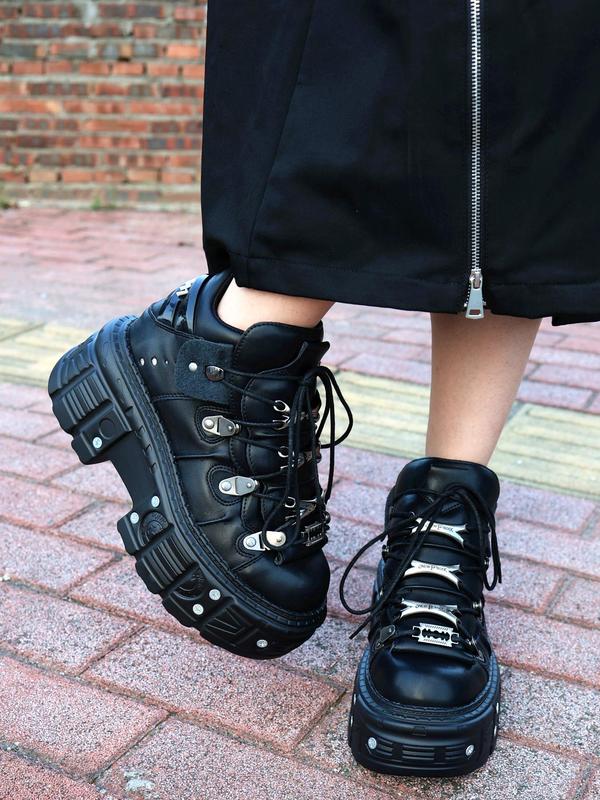 Women's Fashionable Punk Style Platform Boots, Casual Trendy Round Toe Chunky Boots, Fashionable Shoes for Daily Wear