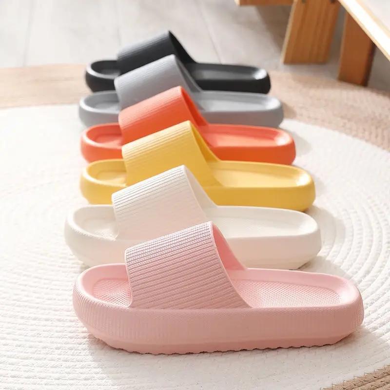 Solid Color Minimalist Pillow Slides, Lightweight Flat Soft Sole EVA Home Shower Sldies, Non-slip Beach Slides,Men