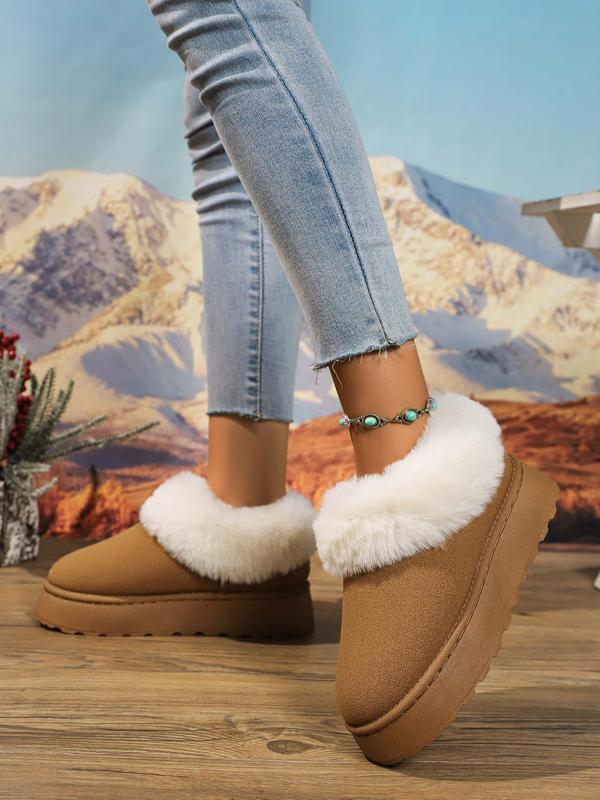 Women's Solid Color Fluffy Lined Snow Boots, Casual Comfortable Warm Ankle Boots for Winter, Female All-match Round Toe Shoes for Daily Wear