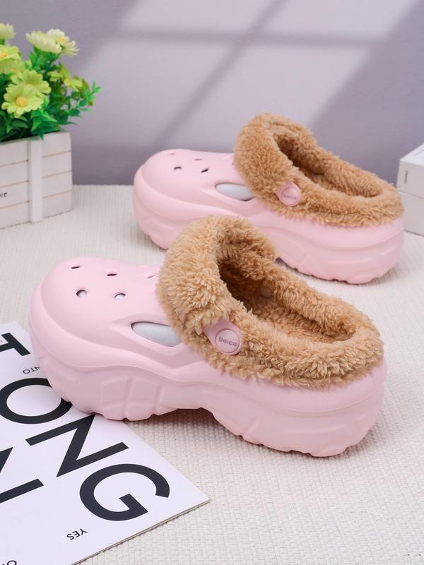 Women's Cute Plain Color Plush Slippers, 2024 New Style Casual Soft Comfortable Home Slippers, Warm Slippers for Indoor & Outdoor Use for Fall & Winter