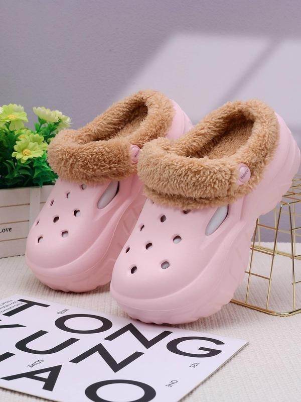 Women's Cute Plain Color Plush Slippers, 2024 New Style Casual Soft Comfortable Home Slippers, Warm Slippers for Indoor & Outdoor Use for Fall & Winter