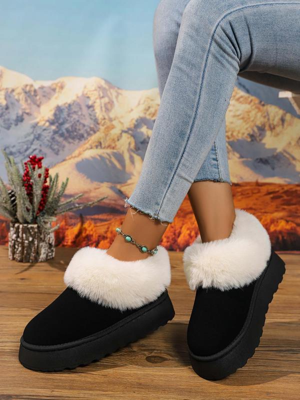 Women's Solid Color Fluffy Lined Snow Boots, Casual Comfortable Warm Ankle Boots for Winter, Female All-match Round Toe Shoes for Daily Wear